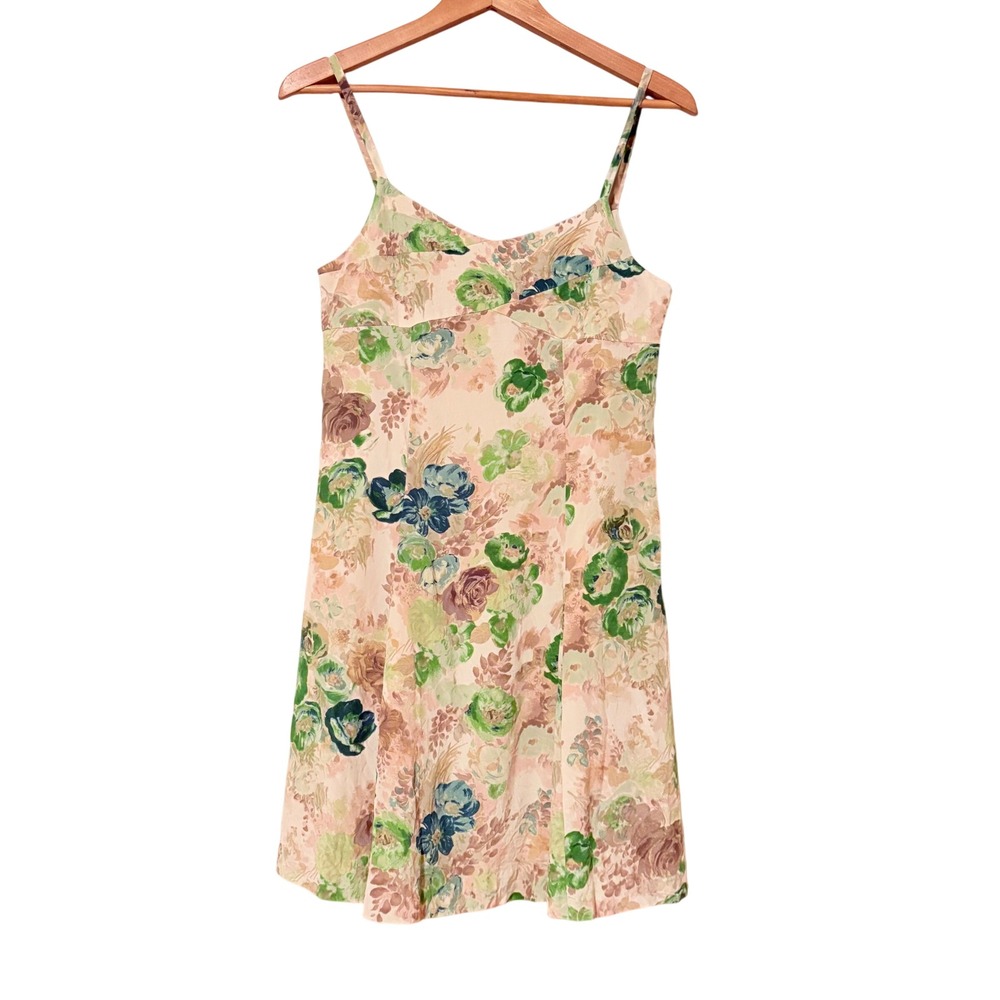 Anthropologie HD in Paris Floral 100% Silk Slip Dress V-Neck Lined SZ‎ 2 Small